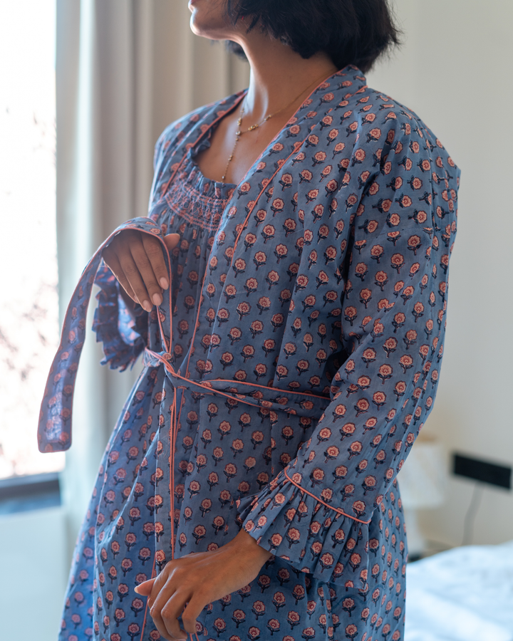 Mini Mogra Robe in Dusty Blue - Dilli Grey