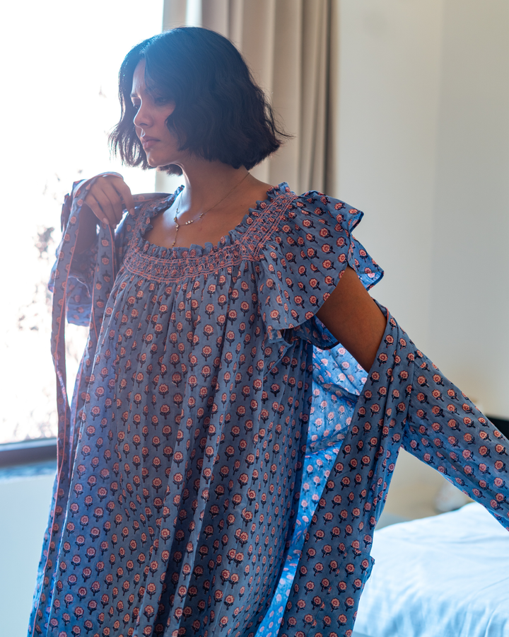 Mini Mogra Robe in Dusty Blue - Dilli Grey
