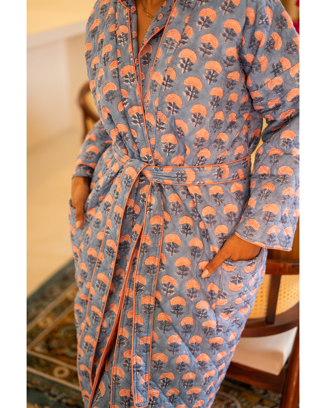 Chandni Butta Quilted Robe in Blue - Dilli Grey