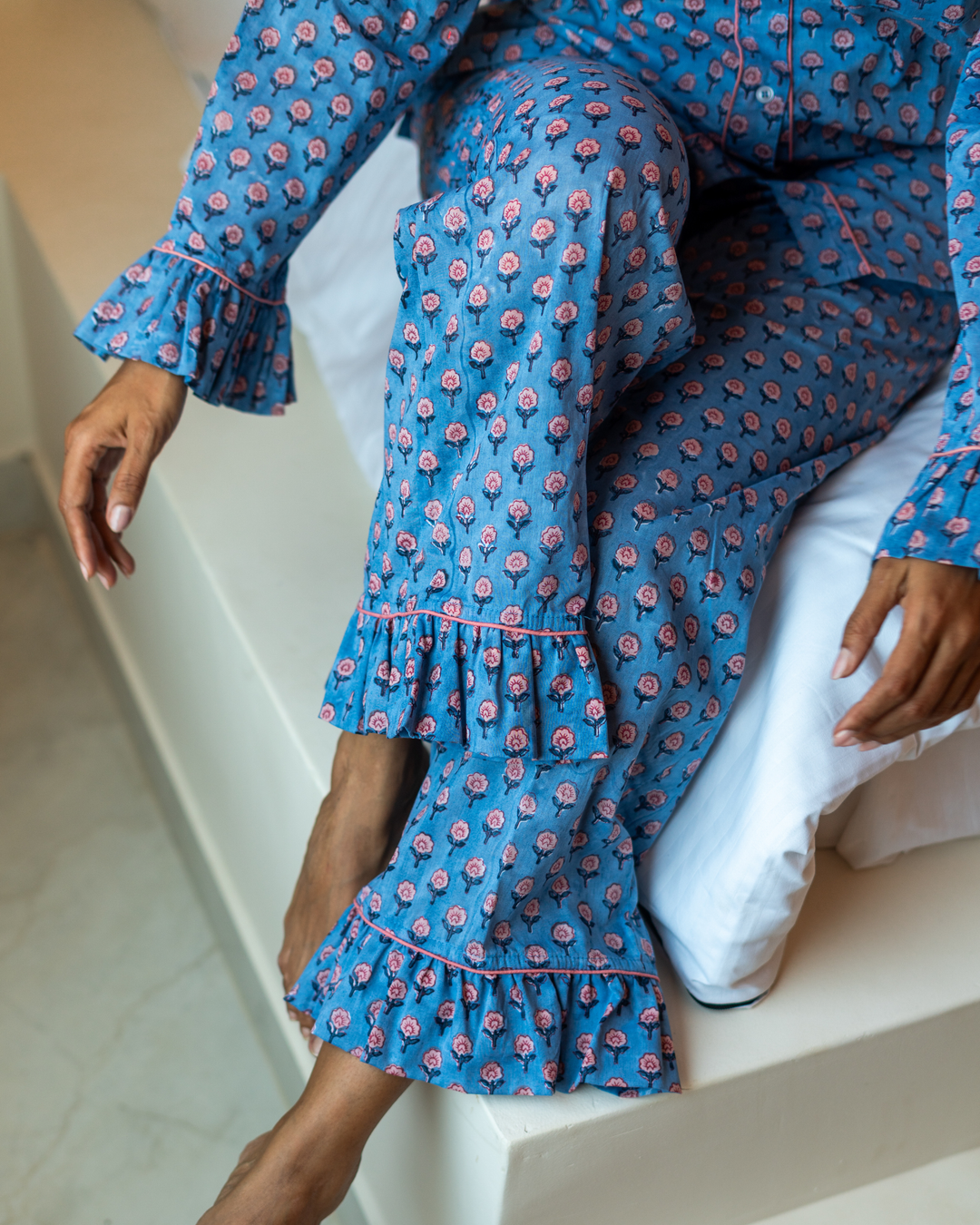Mini Mogra Ruffle PJ set in blue - Dilli Grey