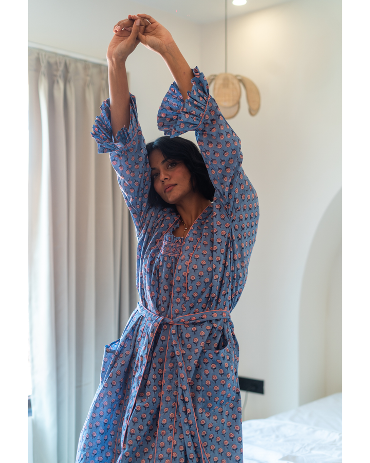 Mini Mogra Robe in Dusty Blue - Dilli Grey