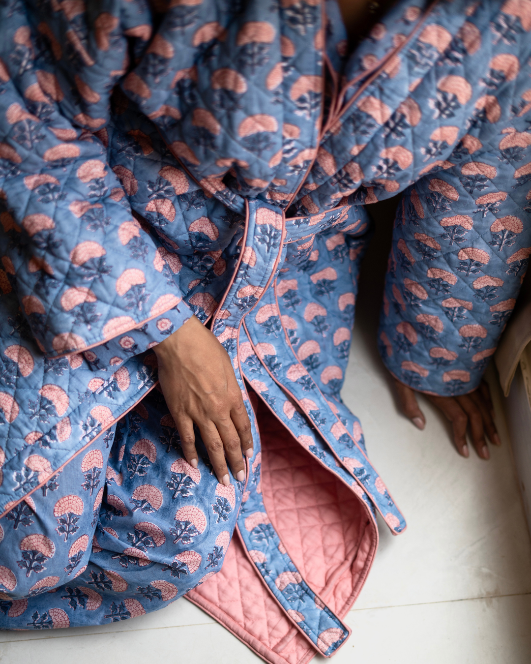 Chandni Butta Quilted Robe in Blue - Dilli Grey
