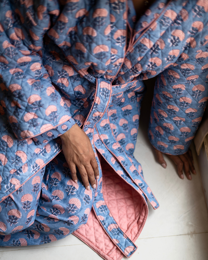 Chandni Butta Quilted Robe in Blue - Dilli Grey