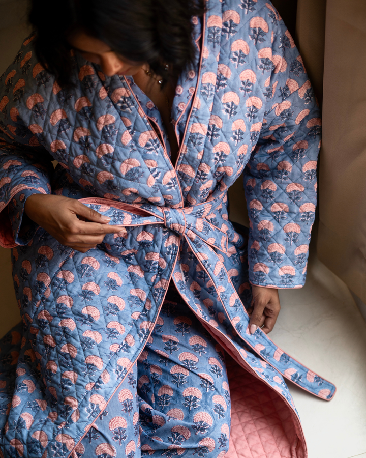 Chandni Butta Quilted Robe in Blue - Dilli Grey