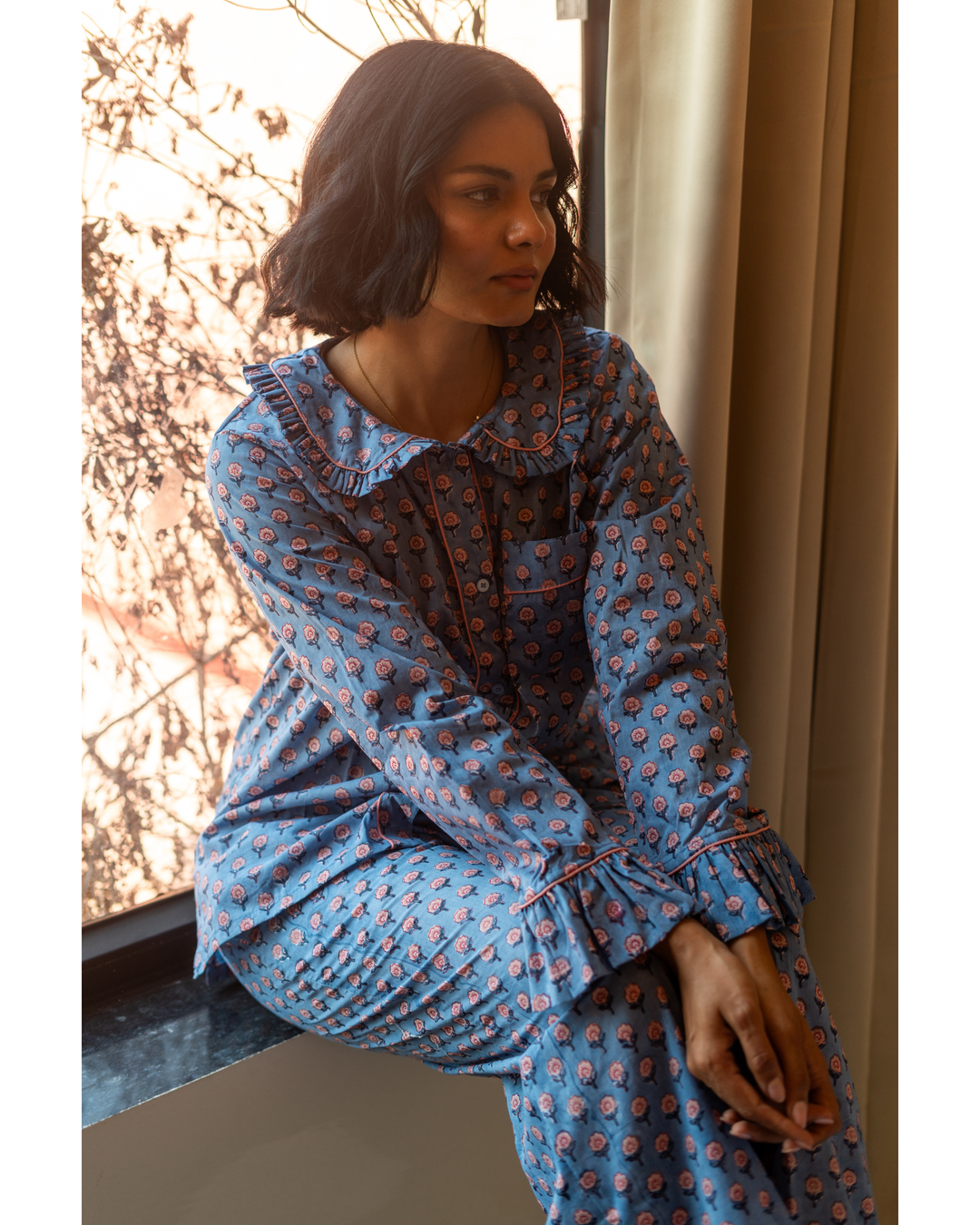 Mini Mogra Ruffle PJ set in blue - Dilli Grey