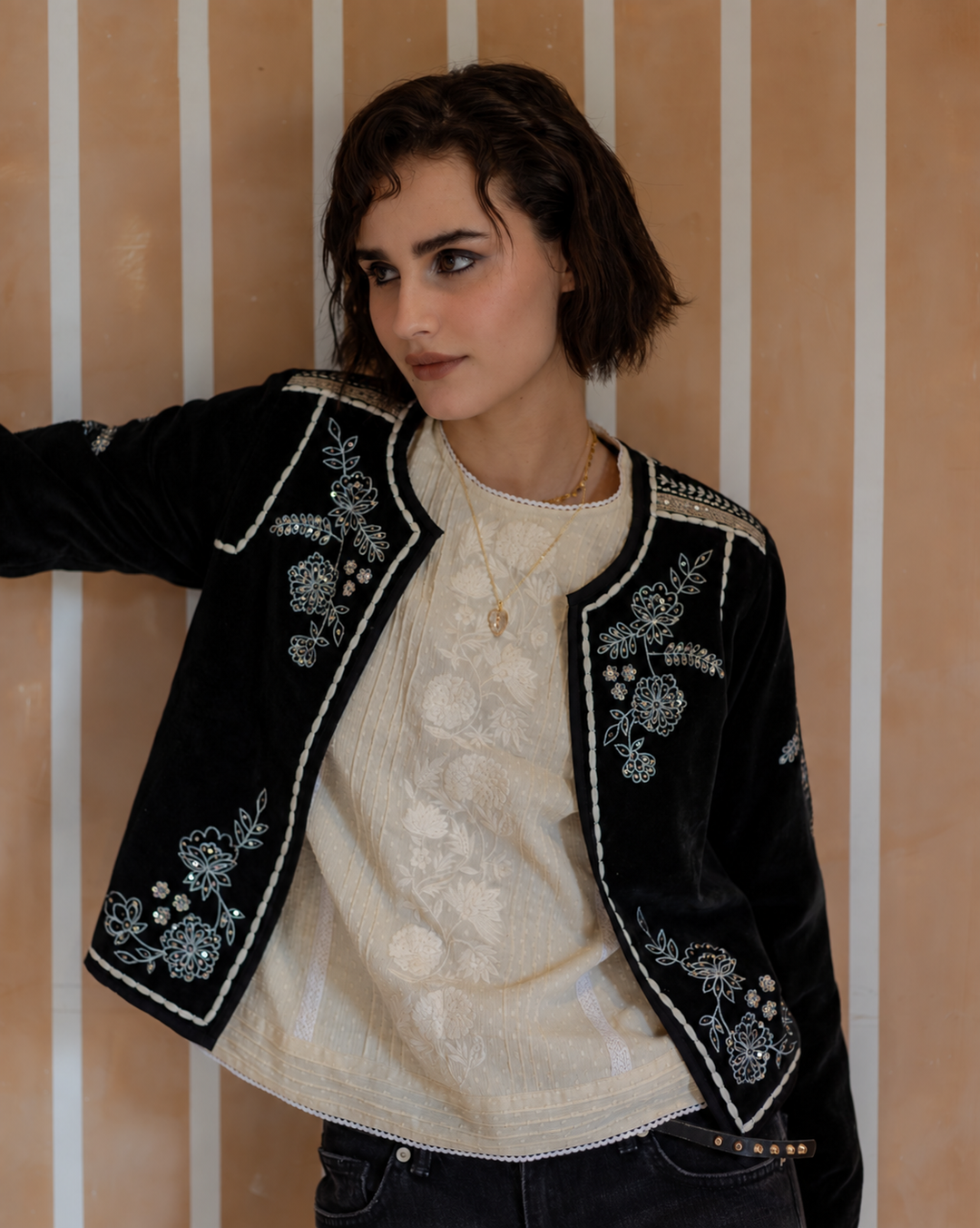 Bella Embellished Velvet jacket in Black - delivery beg Nov - Dilli Grey