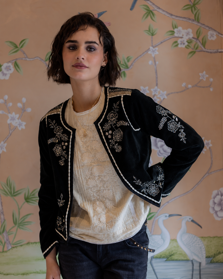 Bella Embellished Velvet jacket in Black - delivery beg Nov - Dilli Grey