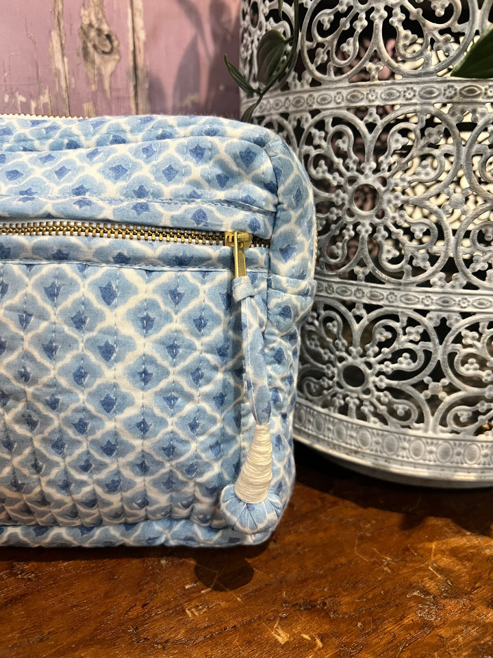 New double zip make up bag in blue mini buta