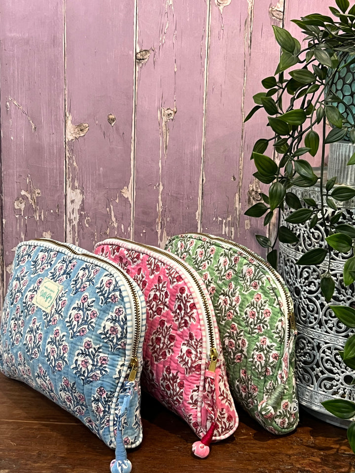 Dusty Blue and Lavender Mogra Makeup Pouch