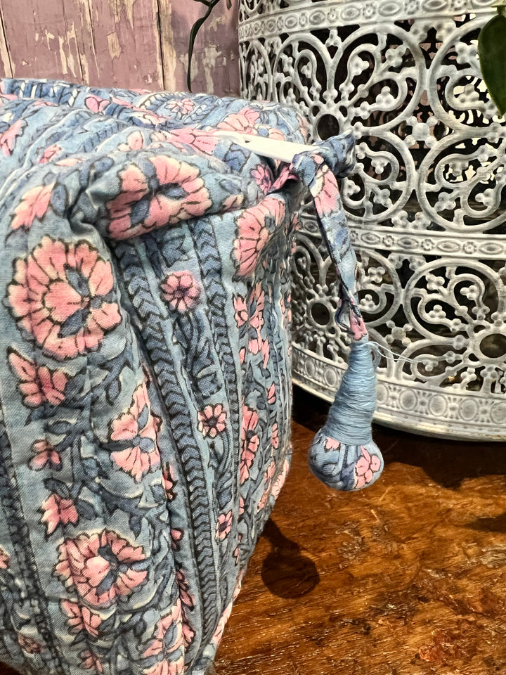 Border Stripe Washbag in Dusty Blue & Lavender