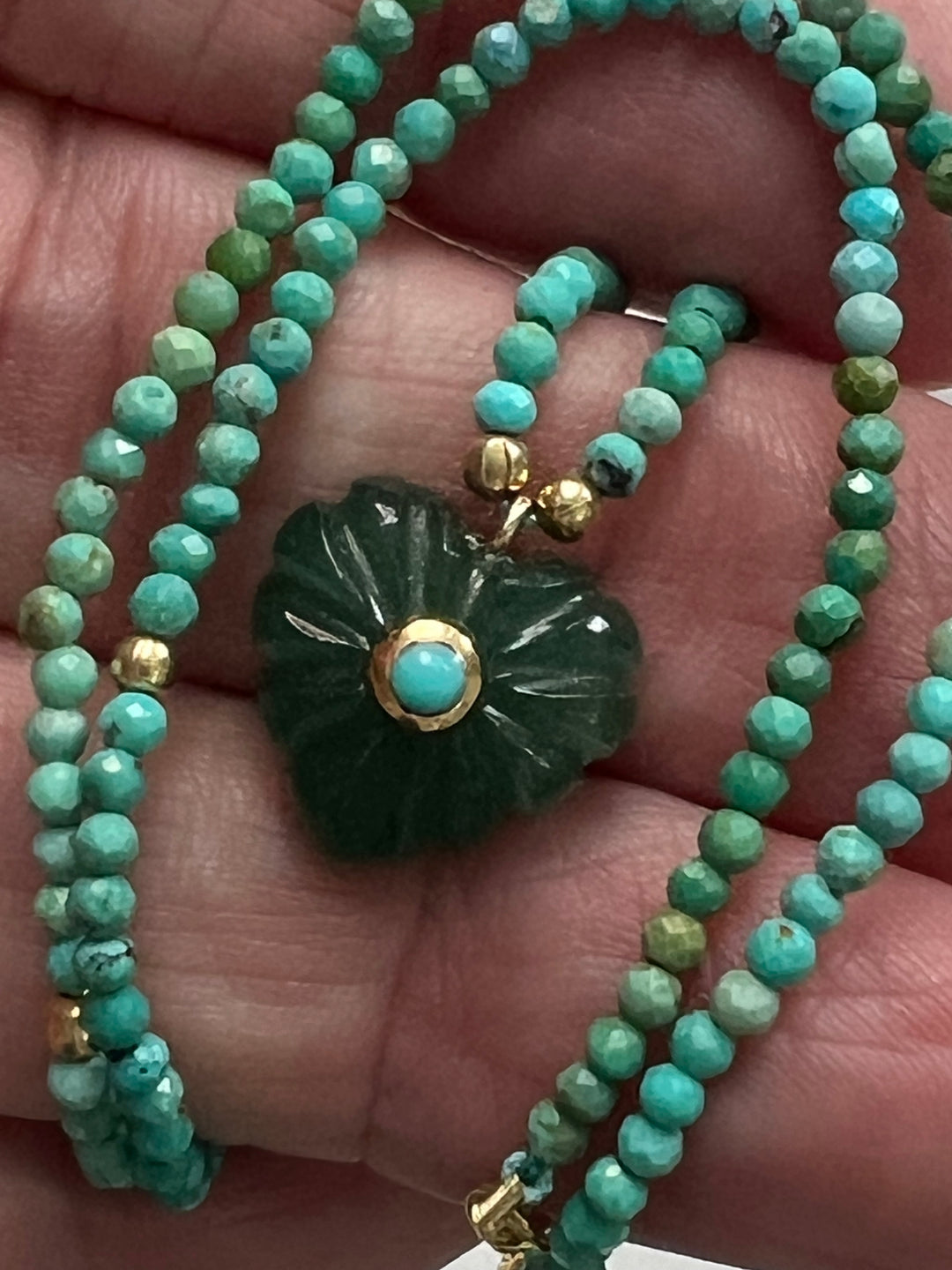 Jaipur Carved Heart Necklace in Turquoise & Aventurine