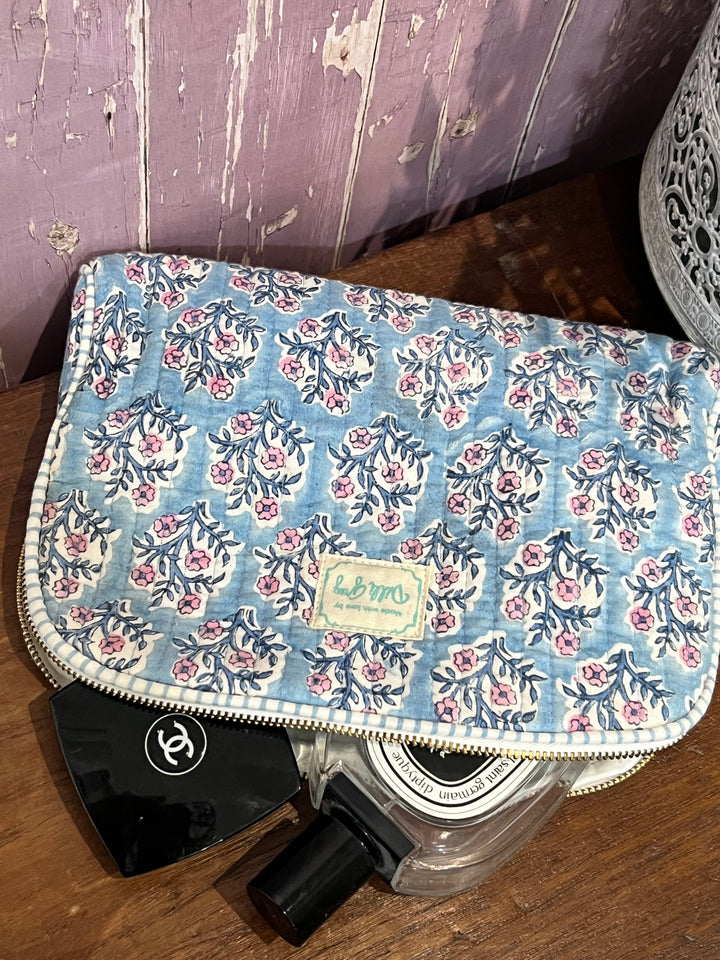 Dusty Blue and Lavender Mogra Makeup Pouch