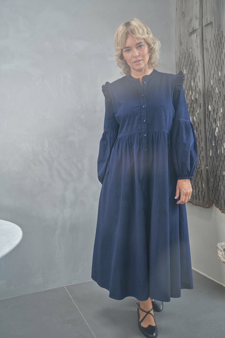 Bethany Cord Shirt Dress in Midnight