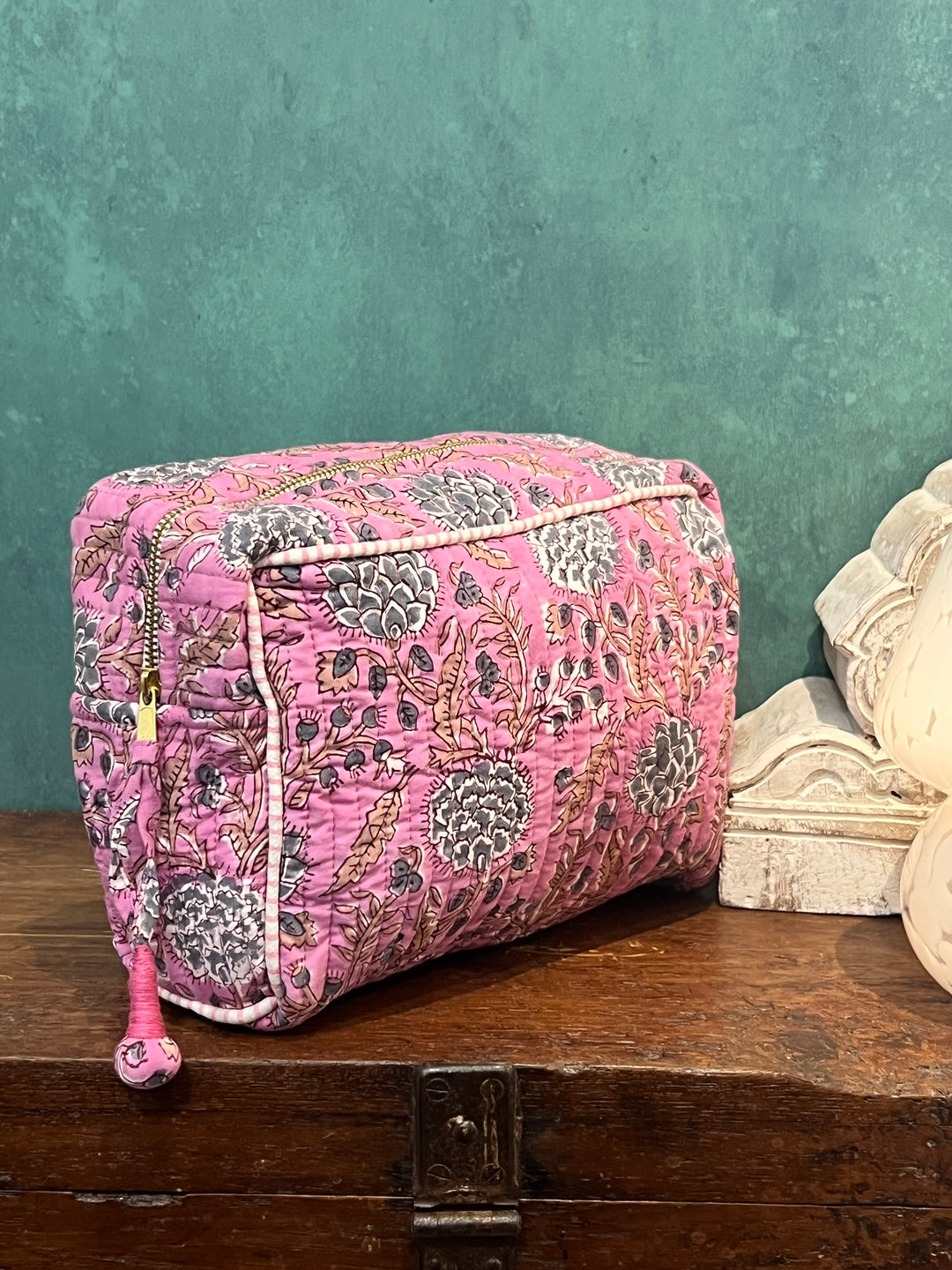 Johari Double Zip Wash Bag In Lavender And Dusty Blue