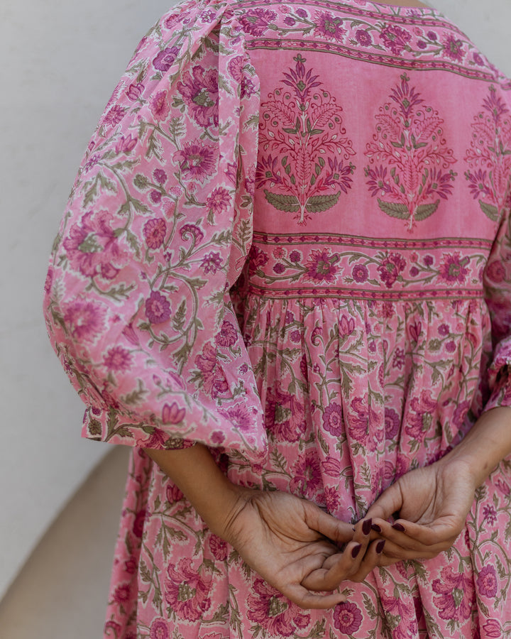 Farah Midi Dress in Jaipur Pink and Sage - Dilli Grey