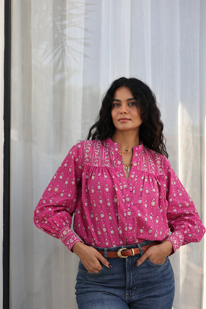 Sammia shirt in Magenta - Dilli Grey