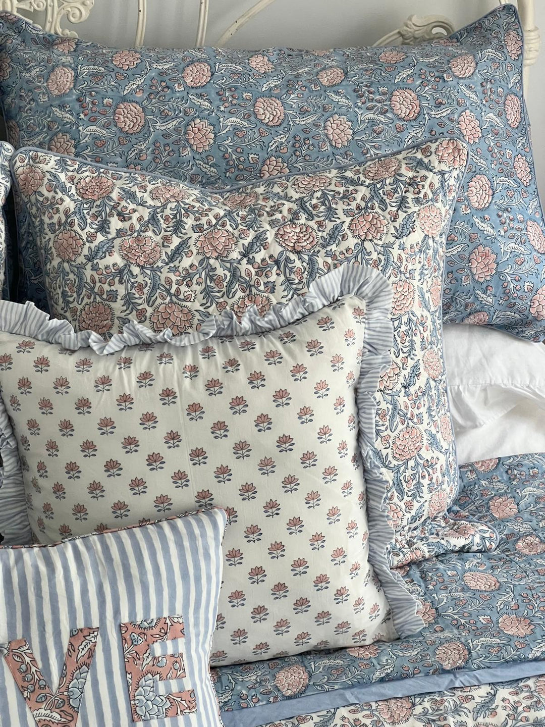 Glacier Blue Johari Hand-Block Printed Pillowcase