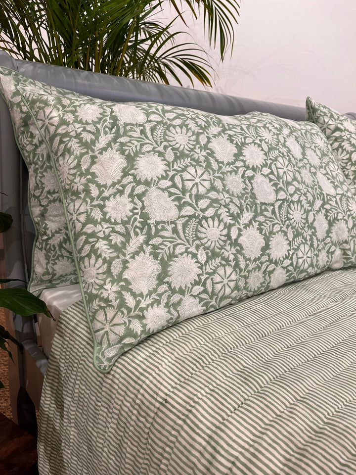Matcha Green Narayan Hand-Block Printed Pillowcase