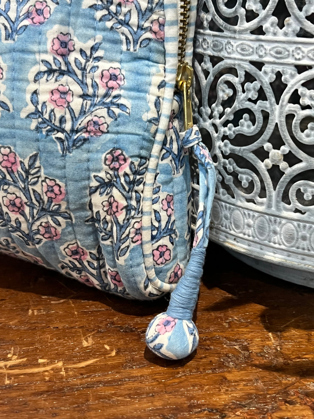 Dusty Blue and Lavender Mogra Makeup Pouch