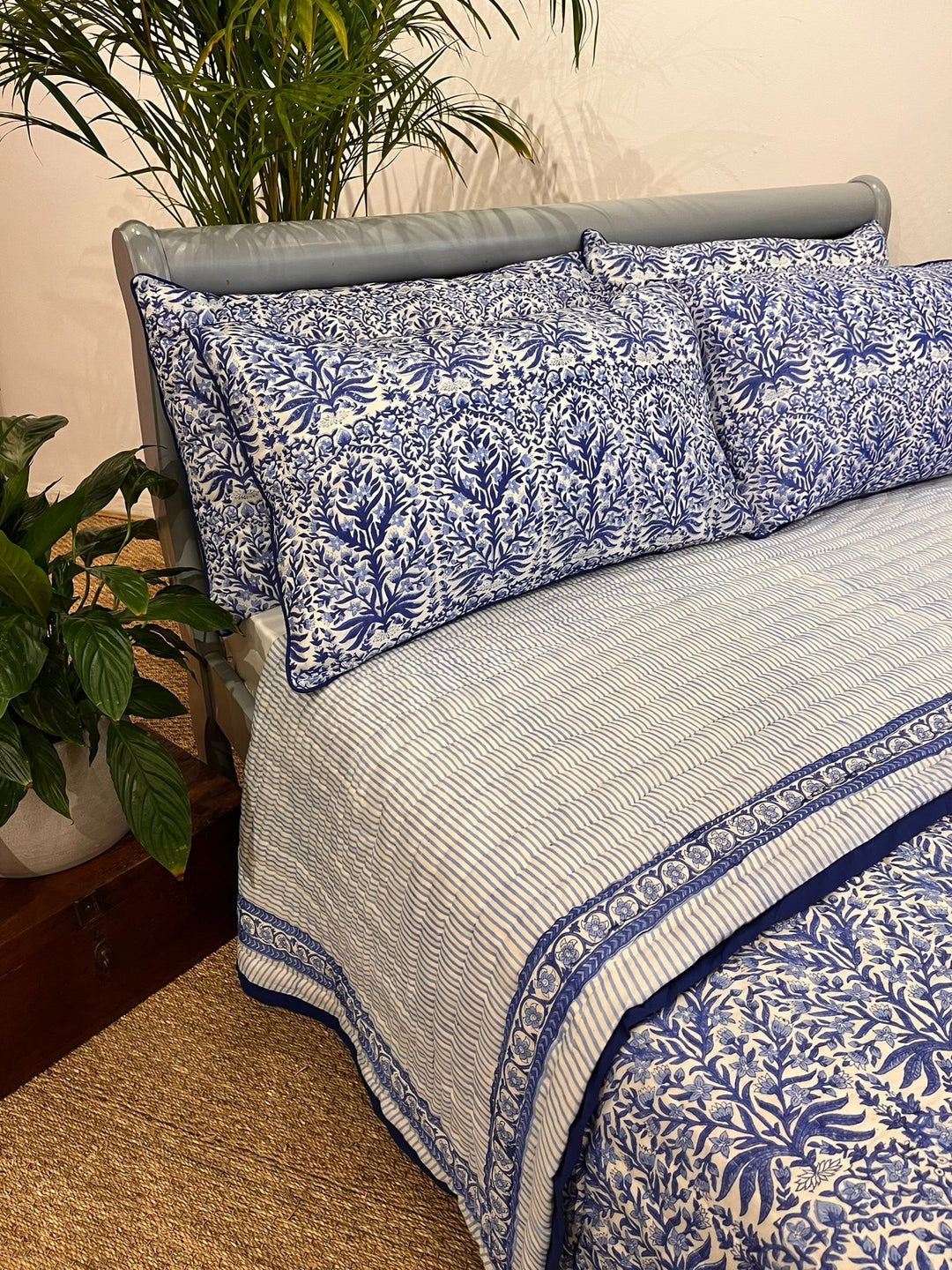 Surf Blue Maharani Hand-Block Printed Pillowcase