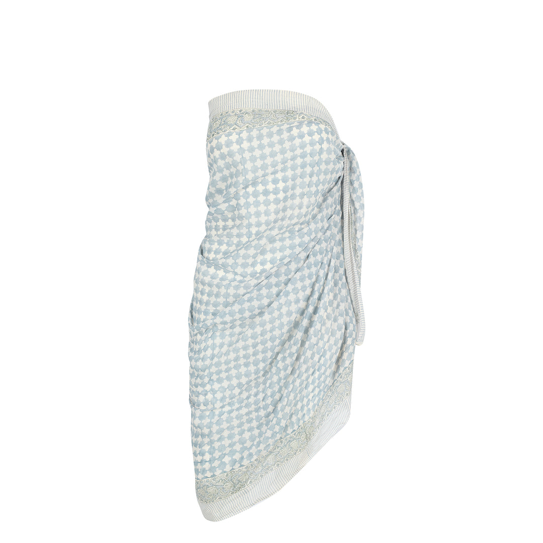 PRE-ORDER: 100% cotton sarong in blue and sage geo print