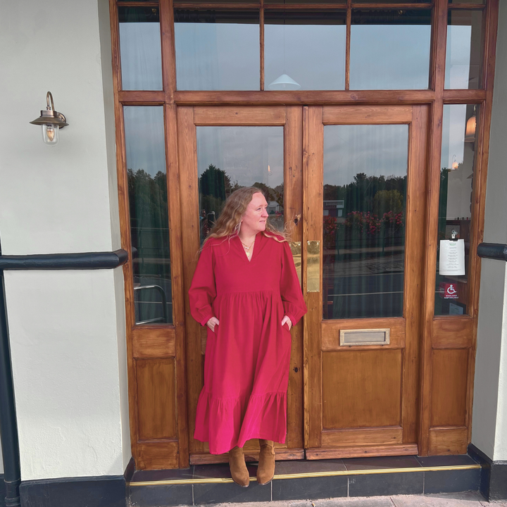 Florence Cord Dress In Cherry