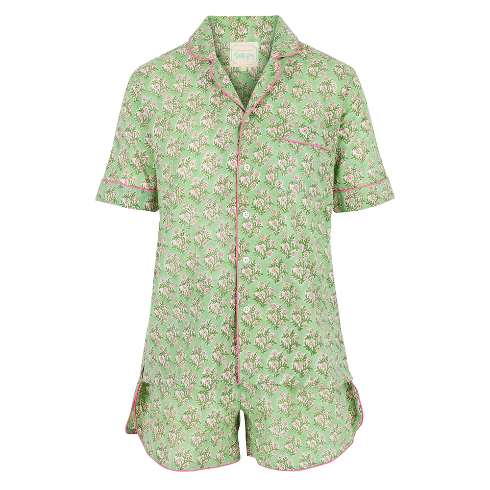 Mogra Shorts PJ set in Sage Green and Pink - Dilli Grey