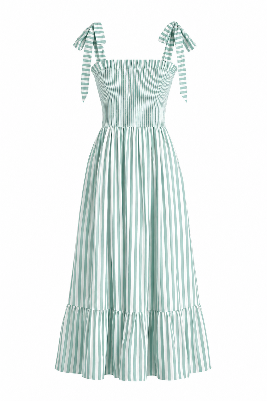 Yasmin Smocked Sundress in duck egg stripe - Dilli Grey