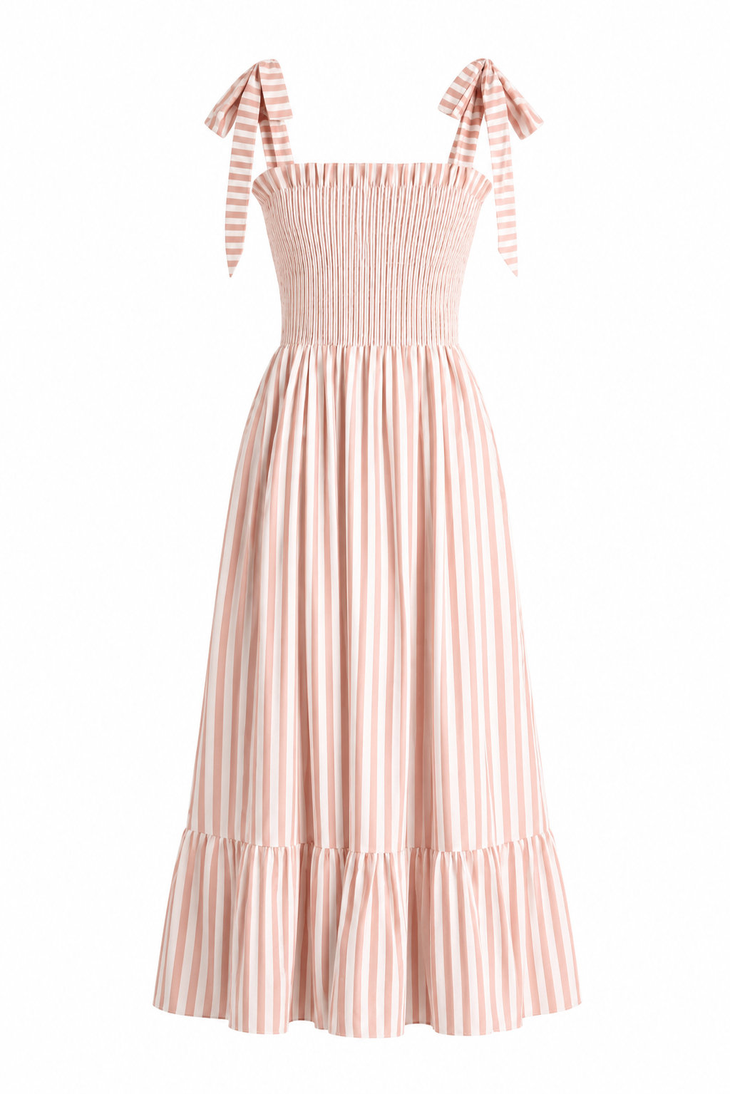 Yasmin Smocked Sundress in dusty pink stripe - Dilli Grey