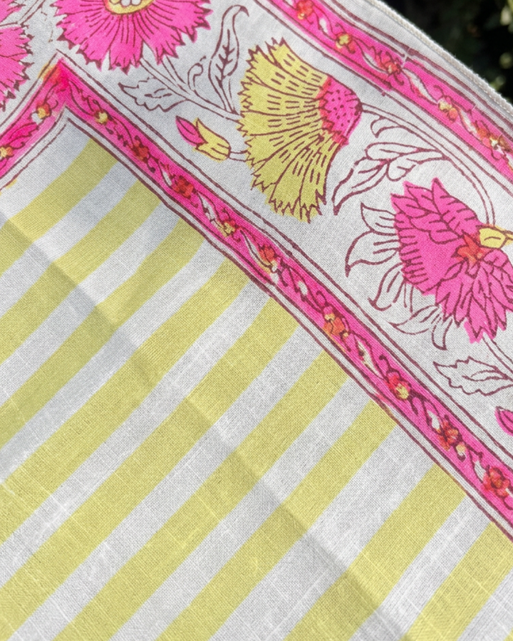 Hand Block Printed Cotton Bandana Scarf in yellow & pink - Dilli Grey