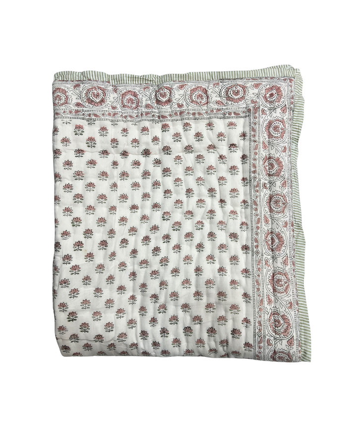 Lotus reversible quilted Throw In sage & dusty pink - Dilli Grey