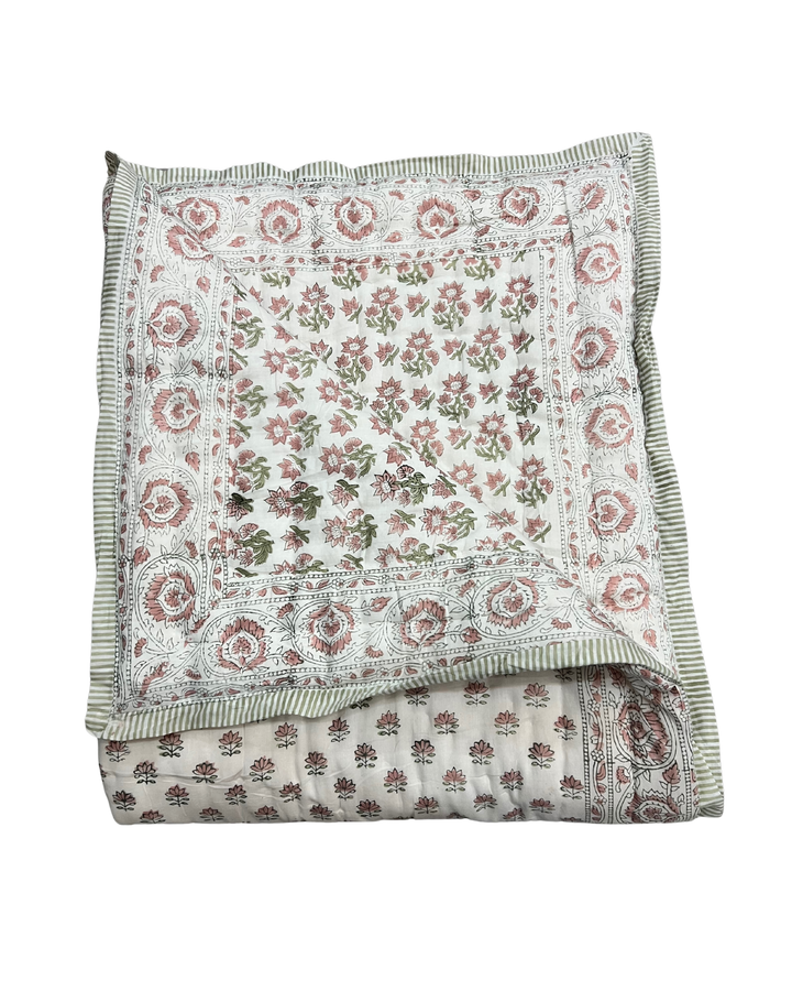 Lotus reversible quilted Throw In sage & dusty pink - Dilli Grey