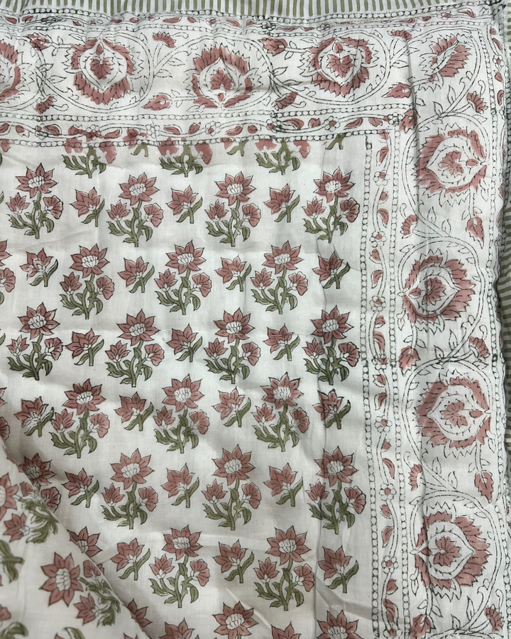 Lotus reversible quilted Throw In sage & dusty pink - Dilli Grey