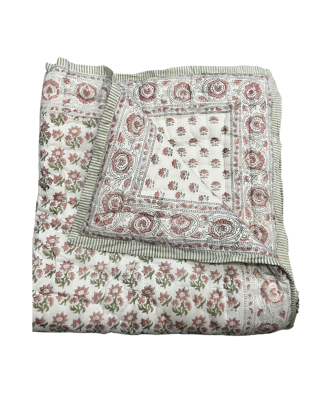 Lotus reversible quilted Throw In sage & dusty pink - Dilli Grey