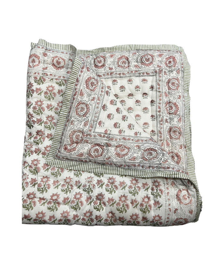 Lotus reversible quilted Throw In sage & dusty pink - Dilli Grey