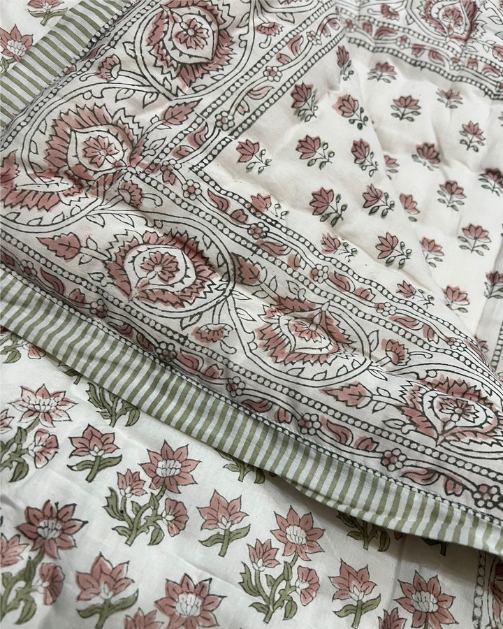 Lotus reversible quilted Throw In sage & dusty pink - Dilli Grey