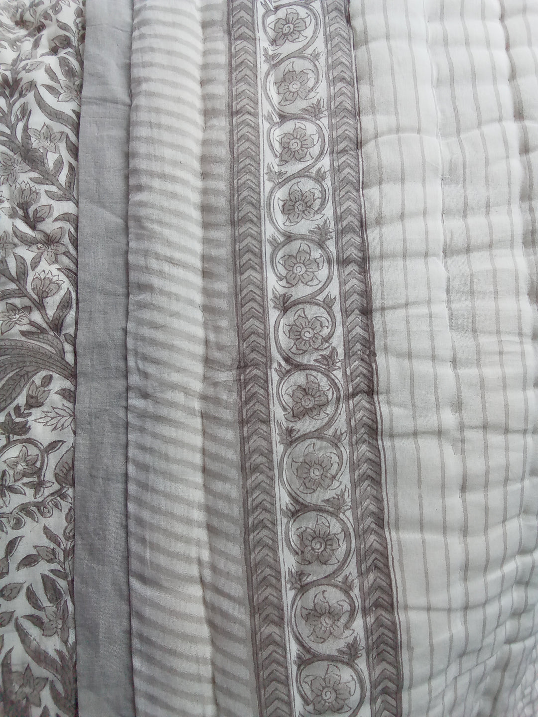 Soft Grey Maharani Hand-Block Printed Quilt