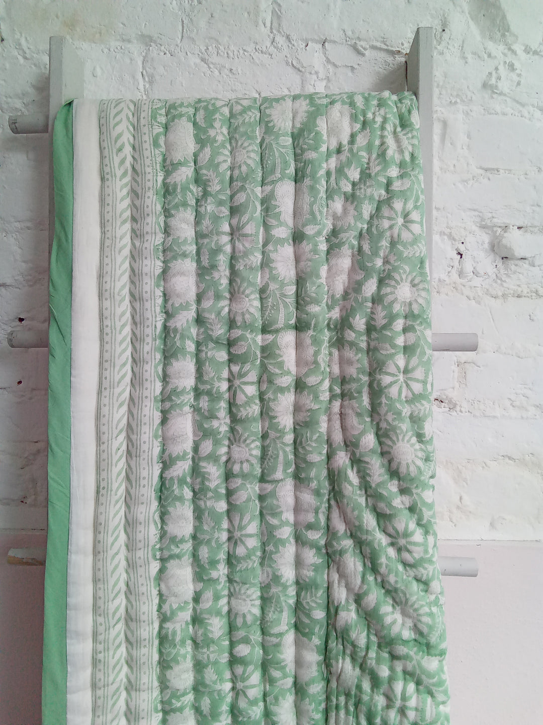 Matcha Green Narayan hand-block printed quilt