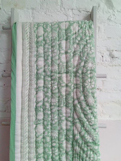 PRE-ORDER: Matcha Green Narayan hand-block printed quilt