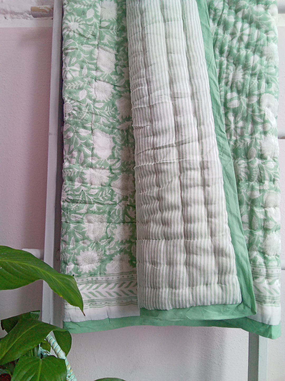 Matcha Green Narayan hand-block printed quilt