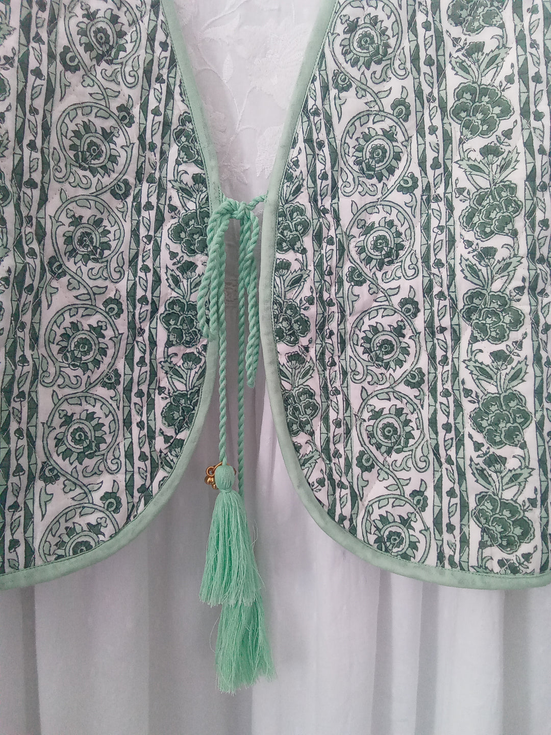 Priya quilted waistcoat in sage - SAMPLES SMALL AND X LARGE (NO RETURNS)