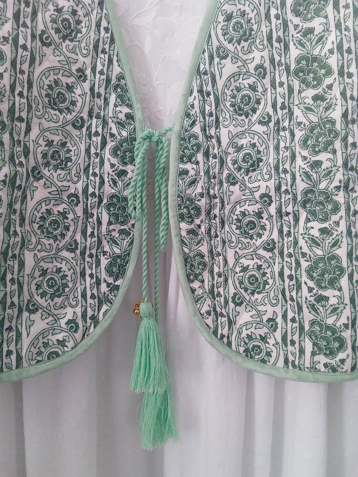 Priya quilted waistcoat in sage - SAMPLES SMALL AND X LARGE (NO RETURNS)