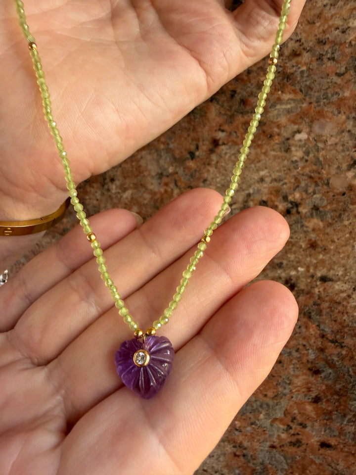 Jaipur Carved Heart Necklace in Amethyst - SHIPS 9TH SEPTEMBER