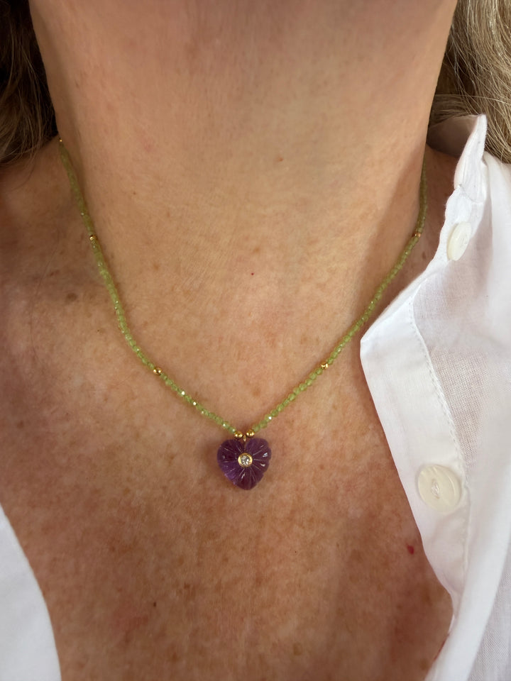 Jaipur Carved Heart Necklace in Amethyst - SHIPS 9TH SEPTEMBER