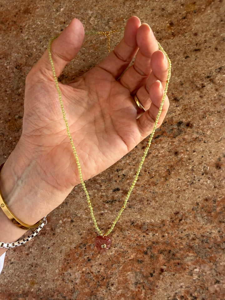 Jaipur Carved Heart Necklace in Strawberry Quartz - SHIPS 9TH SEPTEMBER