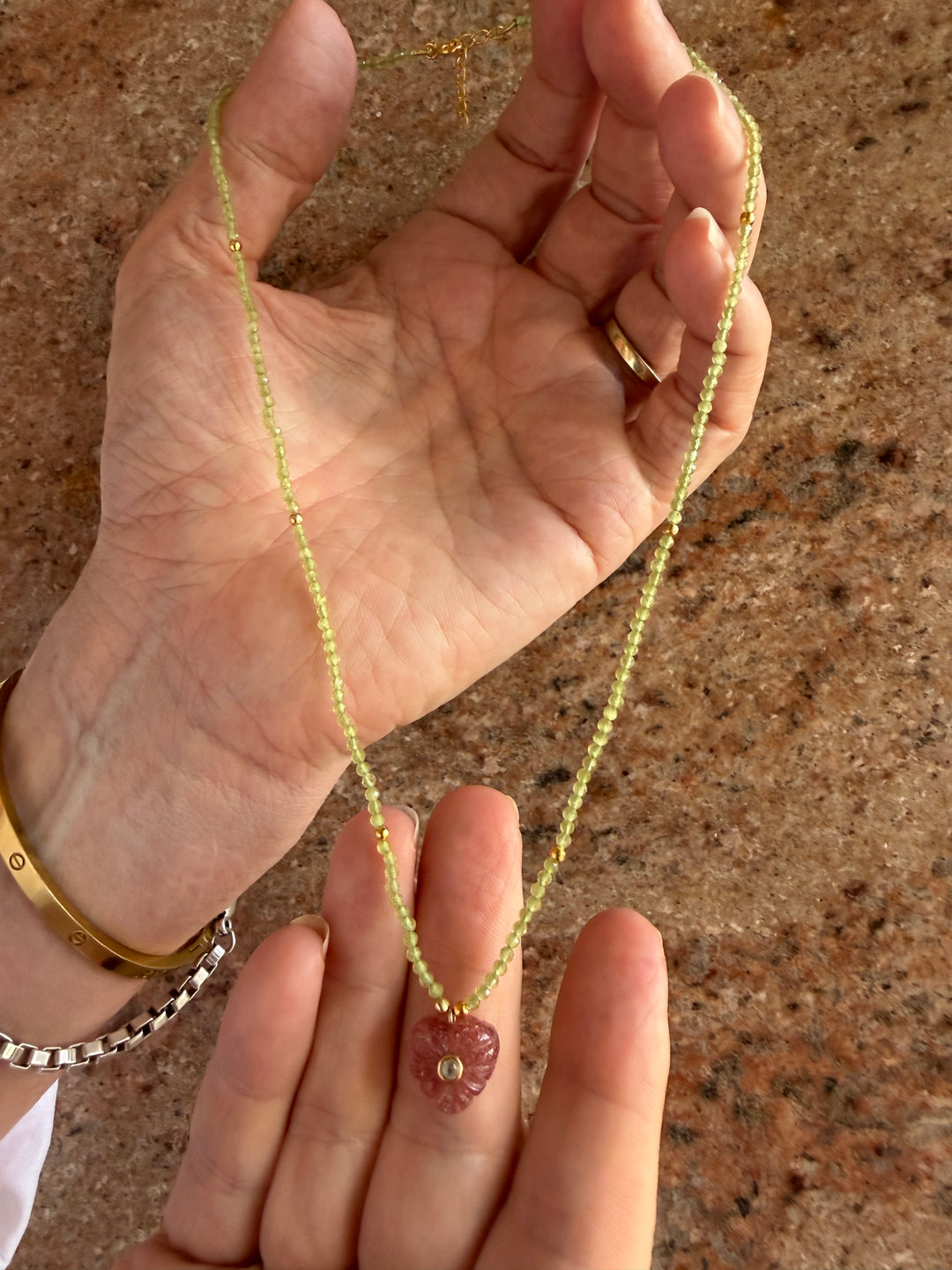 Jaipur Carved Heart Necklace in Strawberry Quartz - SHIPS 9TH SEPTEMBER