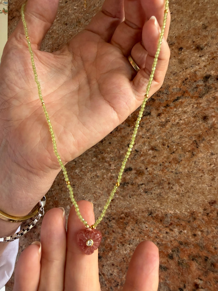 Jaipur Carved Heart Necklace in Strawberry Quartz - SHIPS 9TH SEPTEMBER