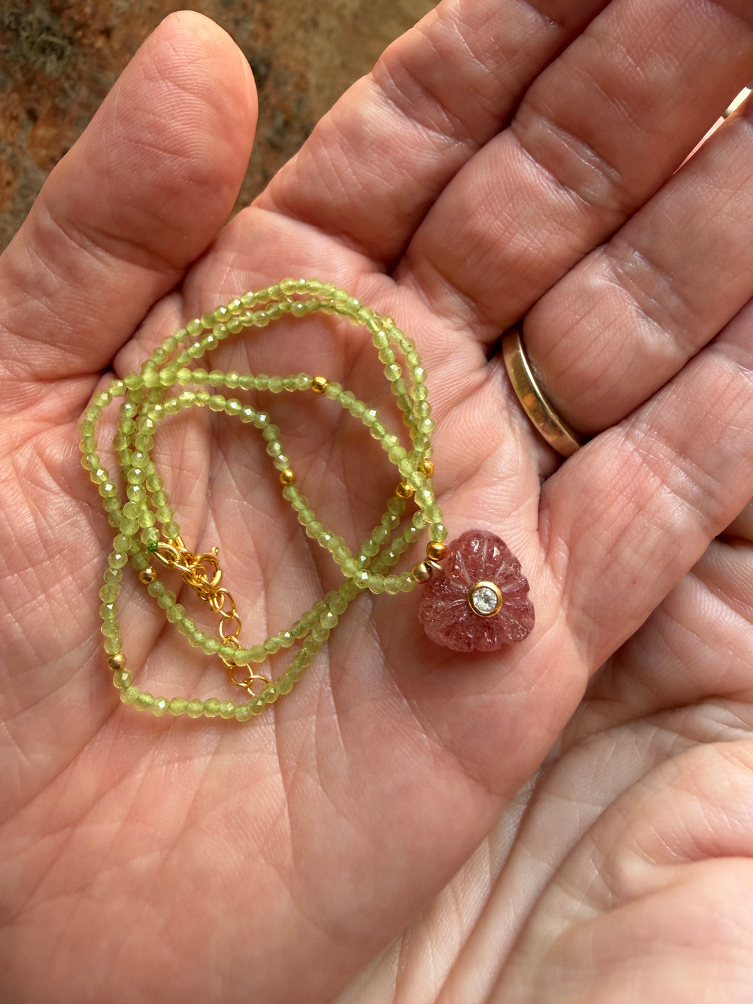 Jaipur Carved Heart Necklace in Strawberry Quartz - SHIPS 9TH SEPTEMBER