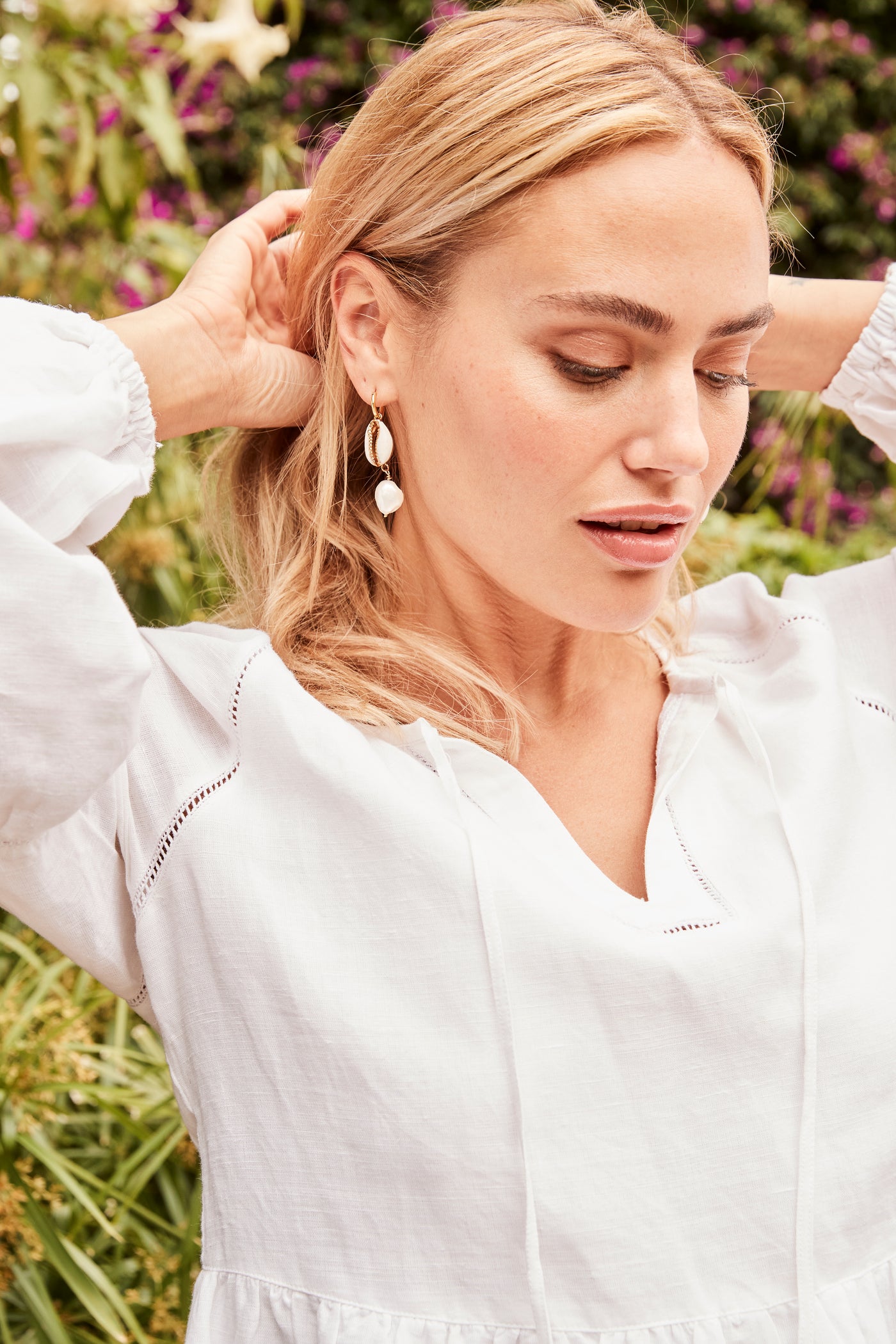 Sunita embroidered linen tunic dress in white
