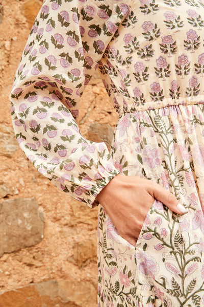 Ellie patchwork maxi dress in sage and pink